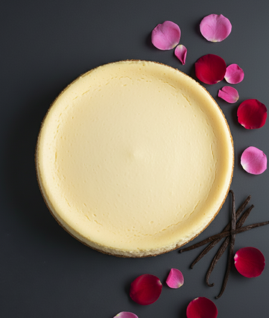 Classic New York cheesecake topped with strawberries